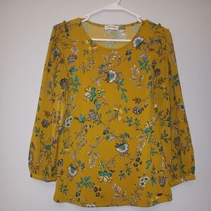 Calvin Klein‎ Mustard Floral Blouse S